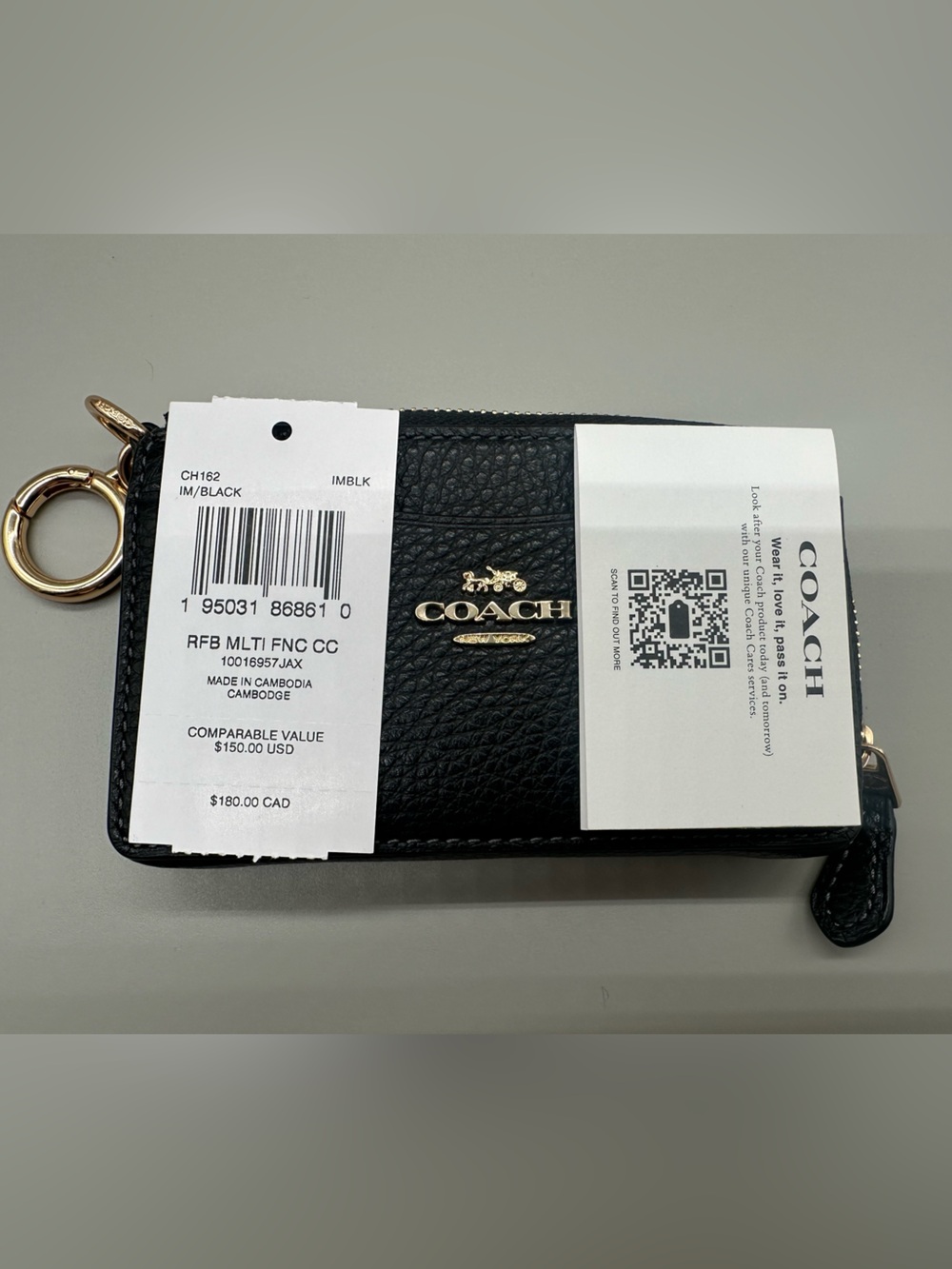 Coach Multifunction Zip Card Case Black Pebbled Leather with Gold tone Hardware - Picture 4 of 5